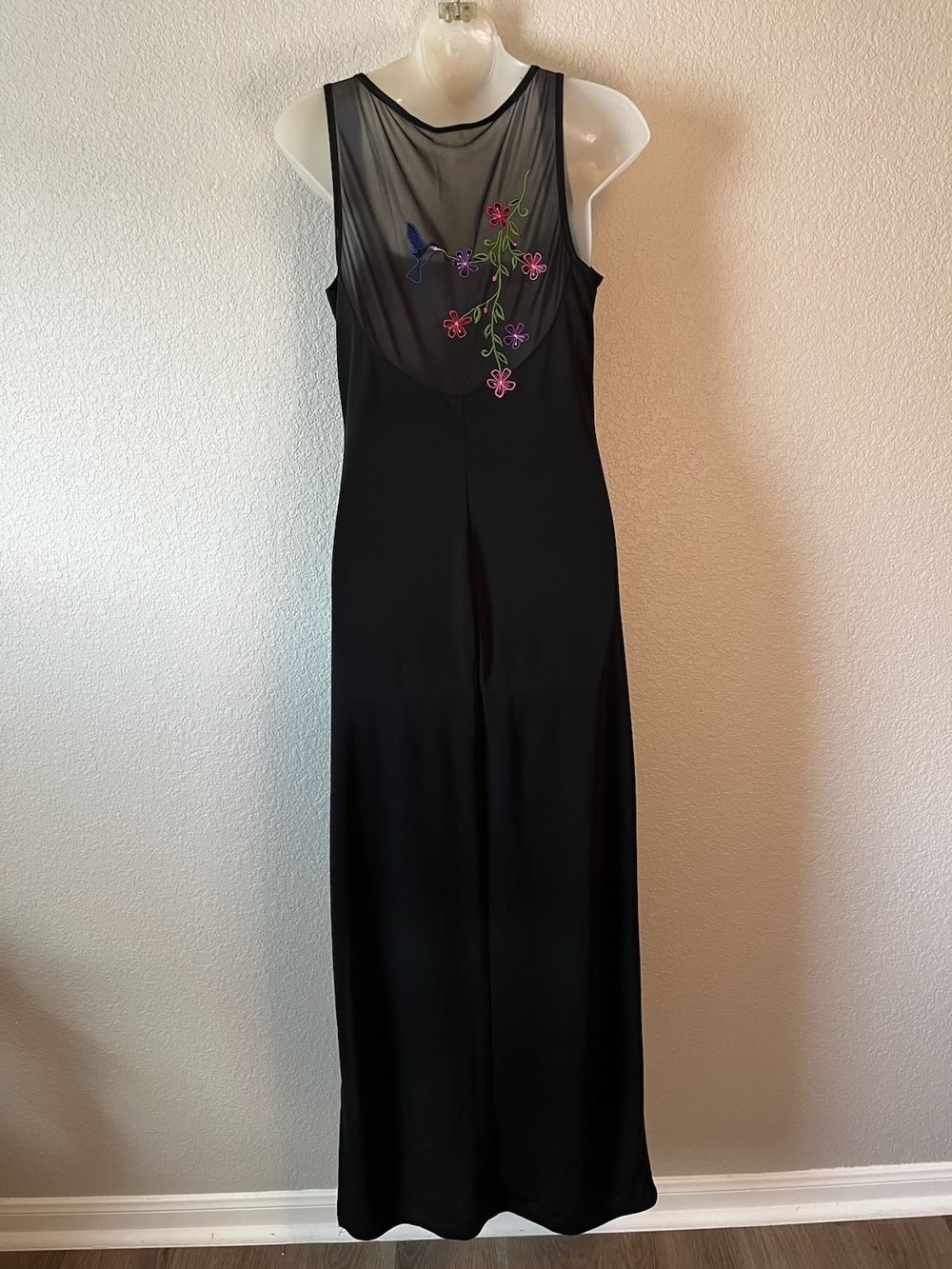 All That Jazz Black Embroidered Mesh Overlay Maxi Dress M
